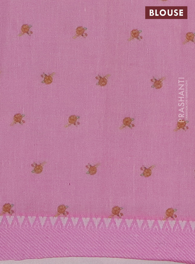 Mangalgiri cotton saree teal blue and light pink with allover floral prints and thread woven border