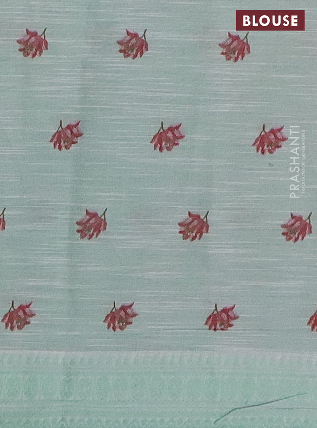 Mangalgiri cotton saree purple and pastel green with allover prints and thread woven border