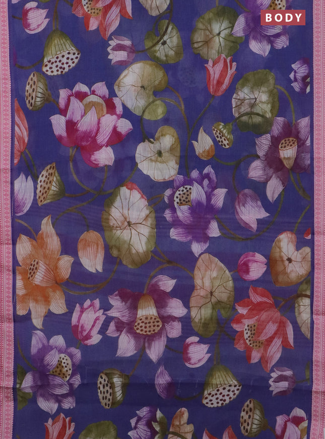 Mangalgiri cotton saree blue and off white pink with allover prints and thread woven border