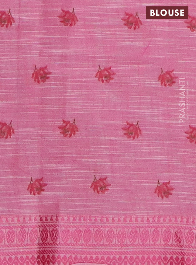Mangalgiri cotton saree blue and off white pink with allover prints and thread woven border