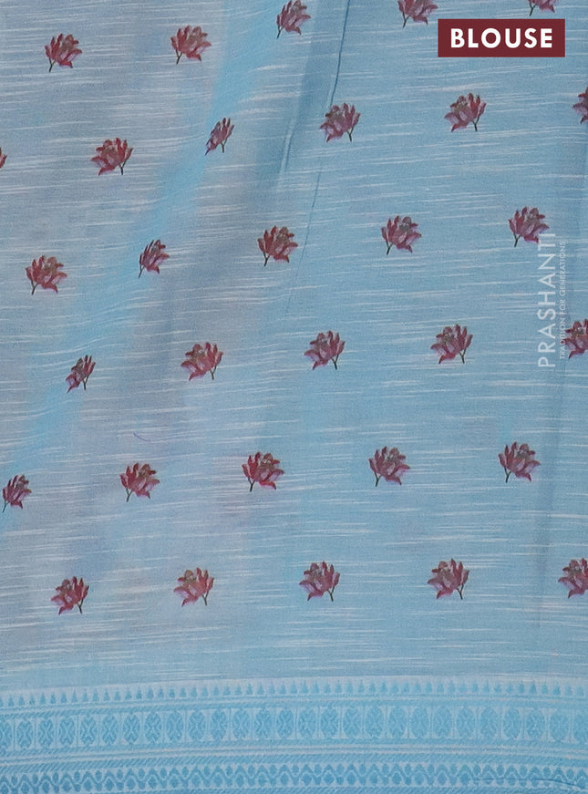 Mangalgiri cotton saree brown and cream blue with allover prints and thread woven border