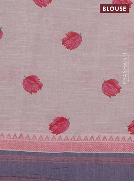 Mangalgiri cotton saree beige and grey with allover floral prints and thread woven border