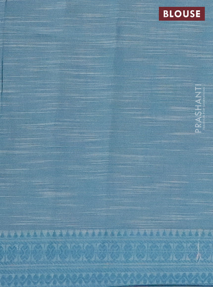 Mangalgiri cotton saree grey and off white light blue with allover prints and thread woven border
