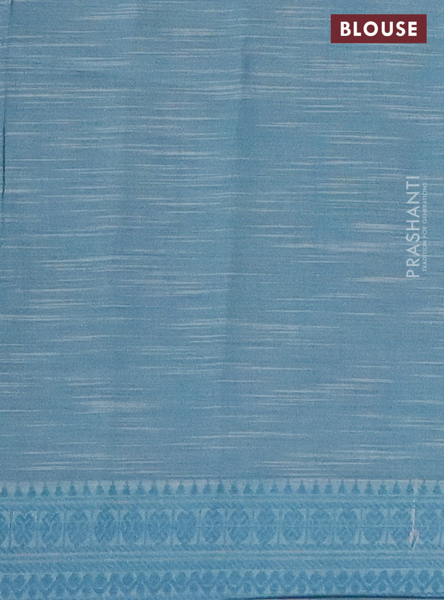 Mangalgiri cotton saree grey and off white light blue with allover prints and thread woven border