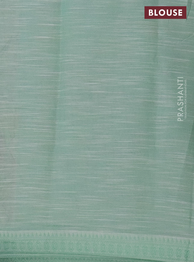 Mangalgiri cotton saree grey shade and off white pastel green with allover prints and thread woven border