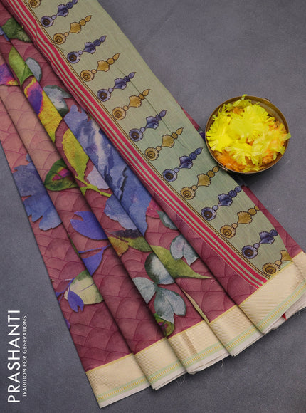 Mangalgiri cotton saree pastel peach and cream pastel pink with allover prints and thread woven border