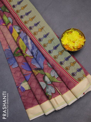 Mangalgiri cotton saree pastel peach and cream pastel pink with allover prints and thread woven border