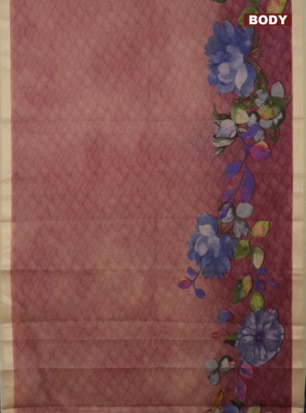 Mangalgiri cotton saree pastel peach and cream pastel pink with allover prints and thread woven border