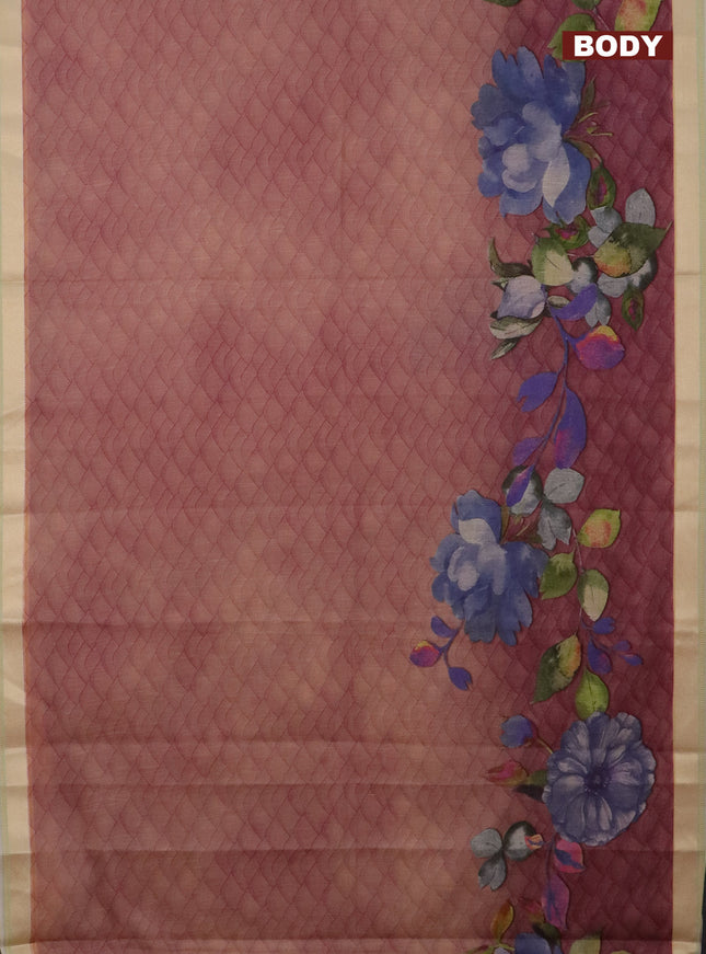 Mangalgiri cotton saree pastel peach and cream pastel pink with allover prints and thread woven border