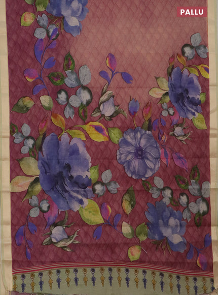 Mangalgiri cotton saree pastel peach and cream pastel pink with allover prints and thread woven border