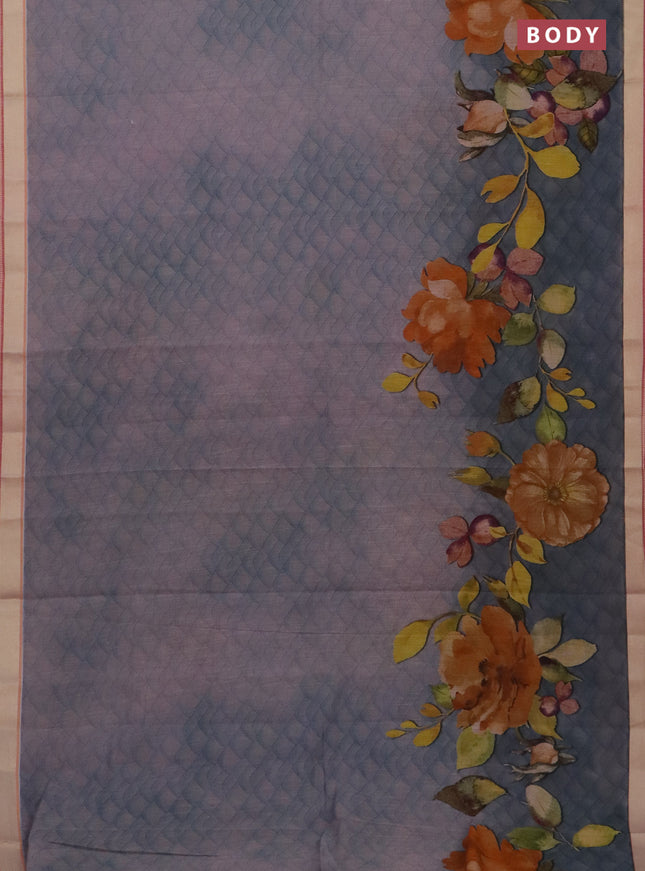 Mangalgiri cotton saree grey shade and baby pink with allover prints and thread woven border