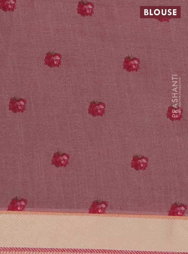 Mangalgiri cotton saree grey shade and baby pink with allover prints and thread woven border