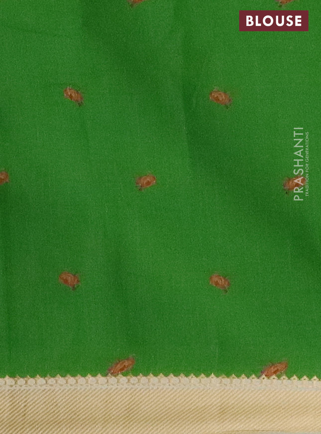 Mangalgiri cotton saree pista green and cream green with allover floral prints and thread woven border
