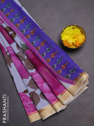 Mangalgiri cotton saree pastel blue shade and cream blue with allover floral prints and thread woven border