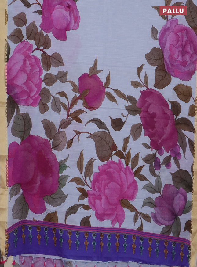 Mangalgiri cotton saree pastel blue shade and cream blue with allover floral prints and thread woven border