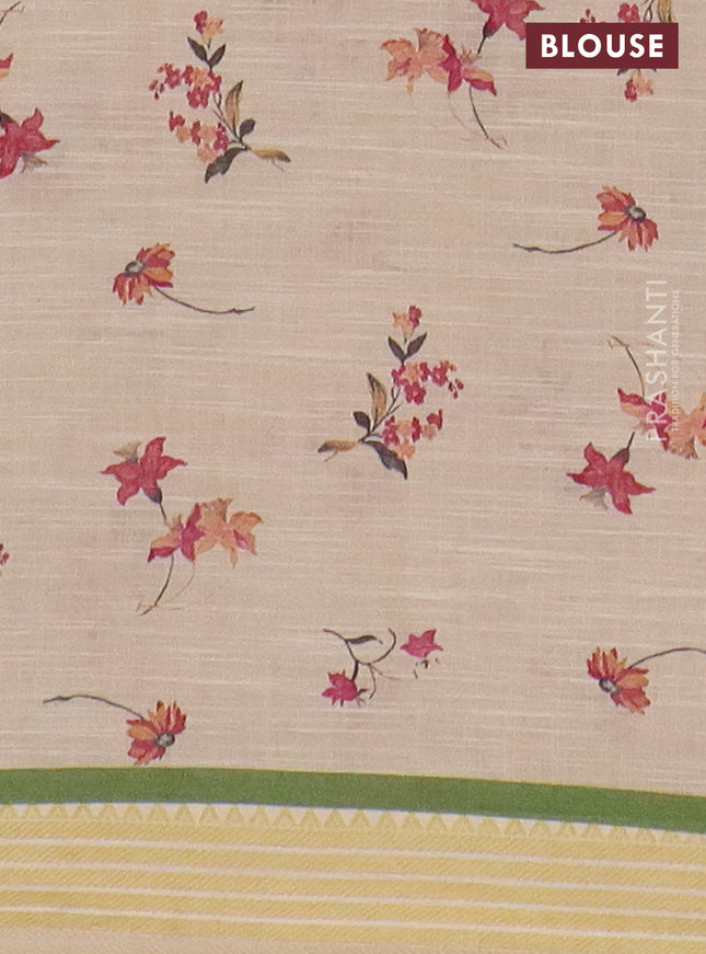 Mangalgiri cotton saree green and mustard yellow with allover floral prints and thread woven border