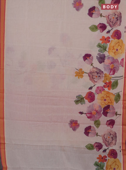 Mangalgiri cotton saree beige and pink with floral prints and thread woven border