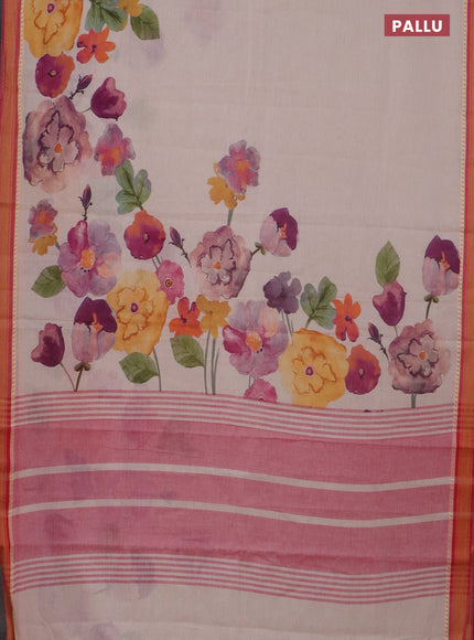 Mangalgiri cotton saree beige and pink with floral prints and thread woven border