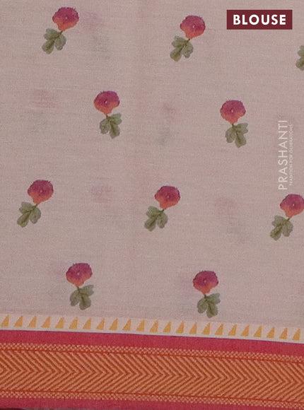 Mangalgiri cotton saree beige and pink with floral prints and thread woven border