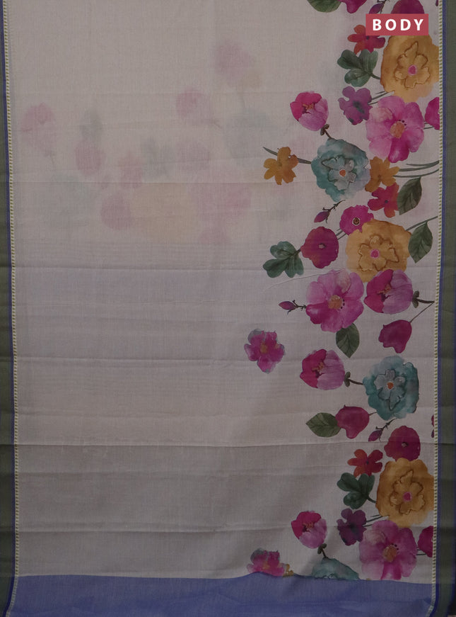 Mangalgiri cotton saree beige and blue with floral prints and thread woven border