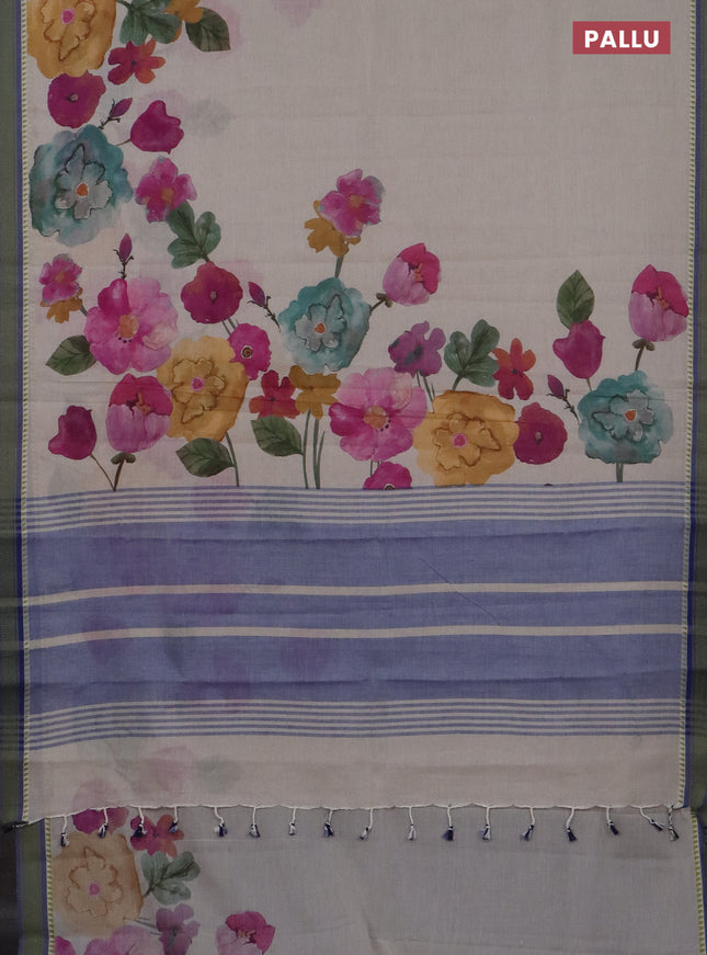 Mangalgiri cotton saree beige and blue with floral prints and thread woven border