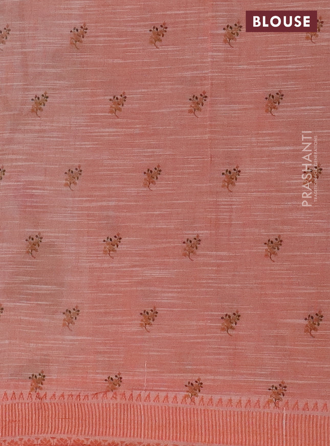 Mangalgiri cotton saree pastel blue and orange with allover floral prints and thread woven border