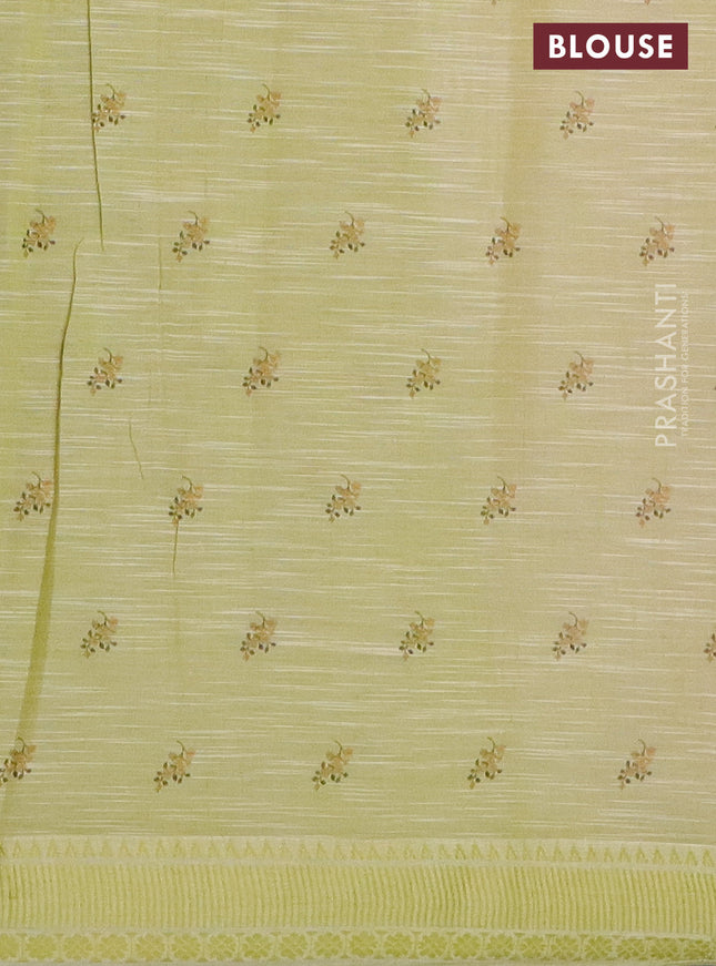 Mangalgiri cotton saree lotus pink and lime green with allover floral prints and thread woven border