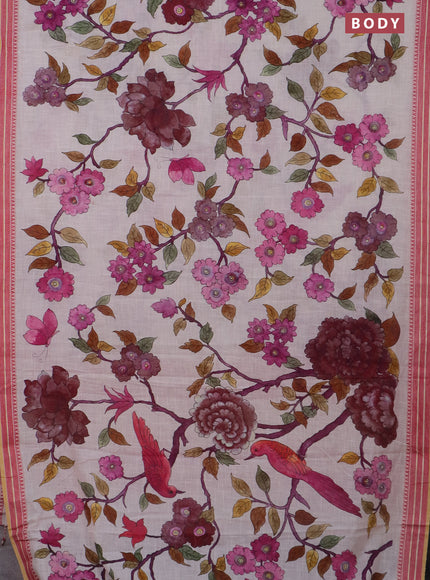 Mangalgiri cotton saree cream and maroon with allover floral prints and thread woven border