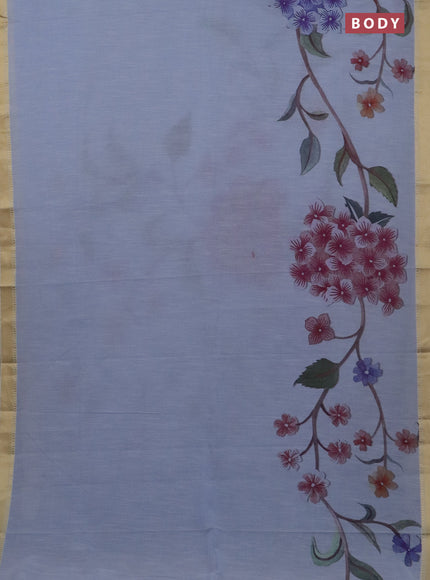 Mangalgiri cotton saree grey and cream with floral prints and zari woven border