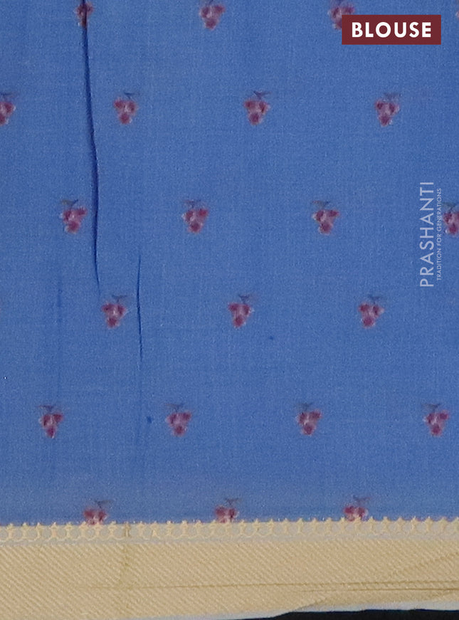 Mangalgiri cotton saree grey and cream with floral prints and zari woven border