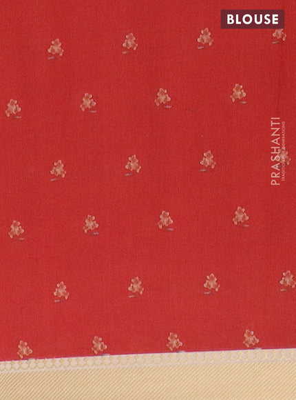 Mangalgiri cotton saree peach shade and cream with floral prints and zari woven border