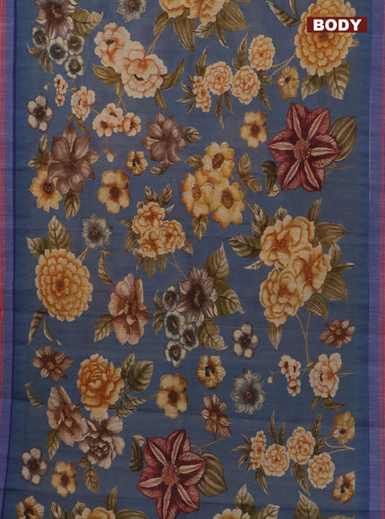 Mangalgiri cotton saree greyish blue and sandal blue with allover floral prints and temple design simple border