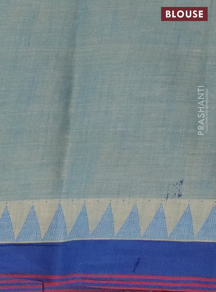 Mangalgiri cotton saree greyish blue and sandal blue with allover floral prints and temple design simple border
