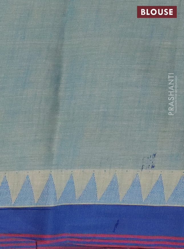 Mangalgiri cotton saree greyish blue and sandal blue with allover floral prints and temple design simple border