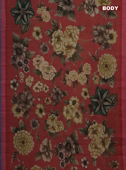 Mangalgiri cotton saree pastel maroon and sandal blue with allover floral prints and temple design simple border