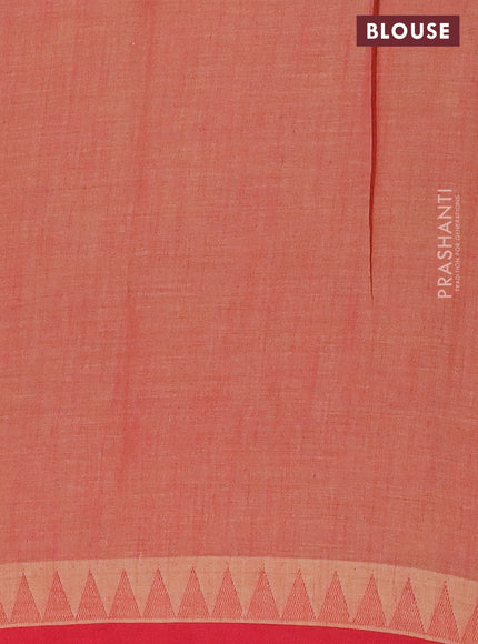 Mangalgiri cotton saree pastel maroon and sandal blue with allover floral prints and temple design simple border