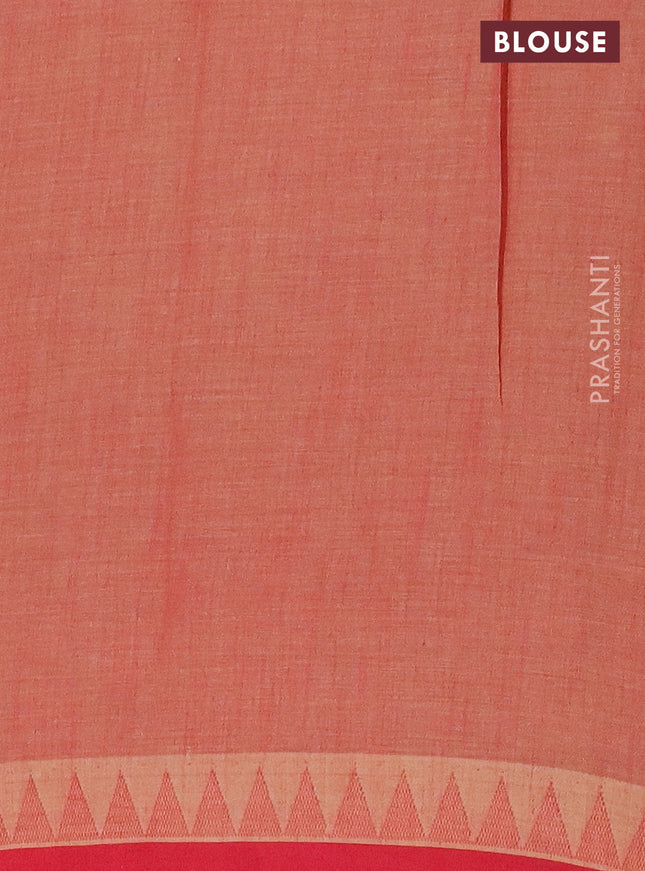 Mangalgiri cotton saree pastel maroon and sandal blue with allover floral prints and temple design simple border