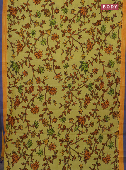 Mangalgiri cotton saree yellow and orange blue with allover floral prints and thread woven simple