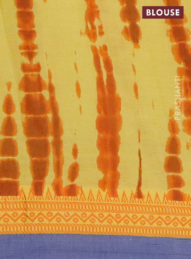 Mangalgiri cotton saree yellow and orange blue with allover floral prints and thread woven simple