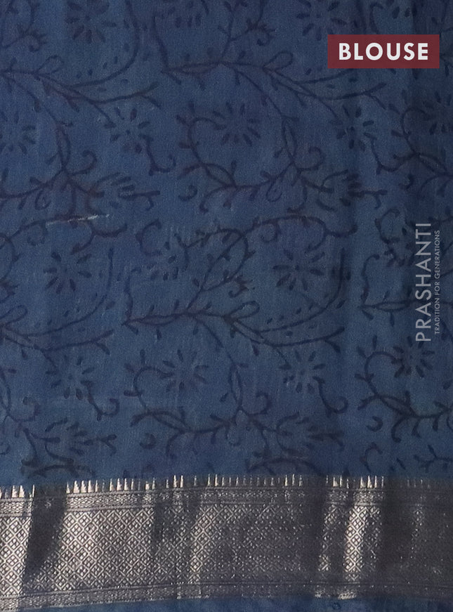 Semi chanderi saree indigo blue with allover vanaspathi prints and zari woven border
