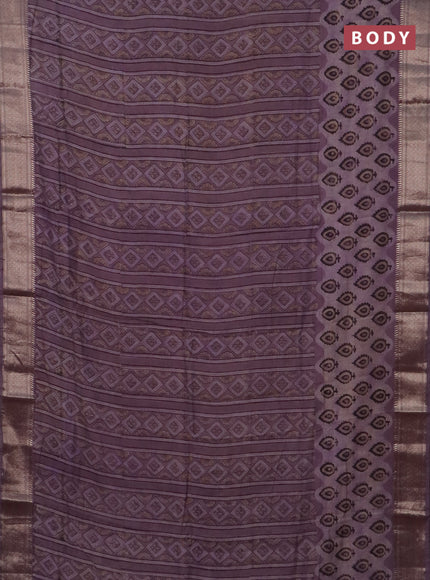 Semi chanderi saree pastel lavender with allover vanaspathi prints and zari woven border