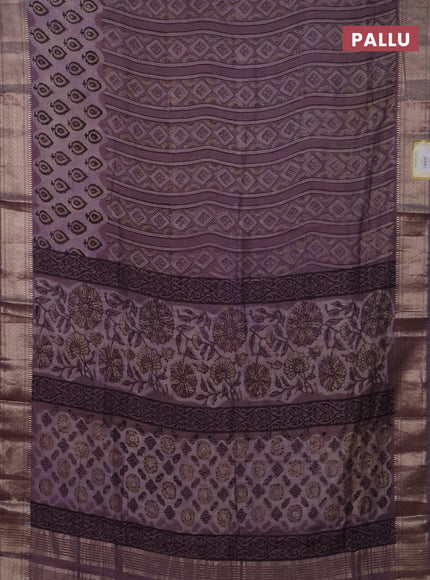 Semi chanderi saree pastel lavender with allover vanaspathi prints and zari woven border