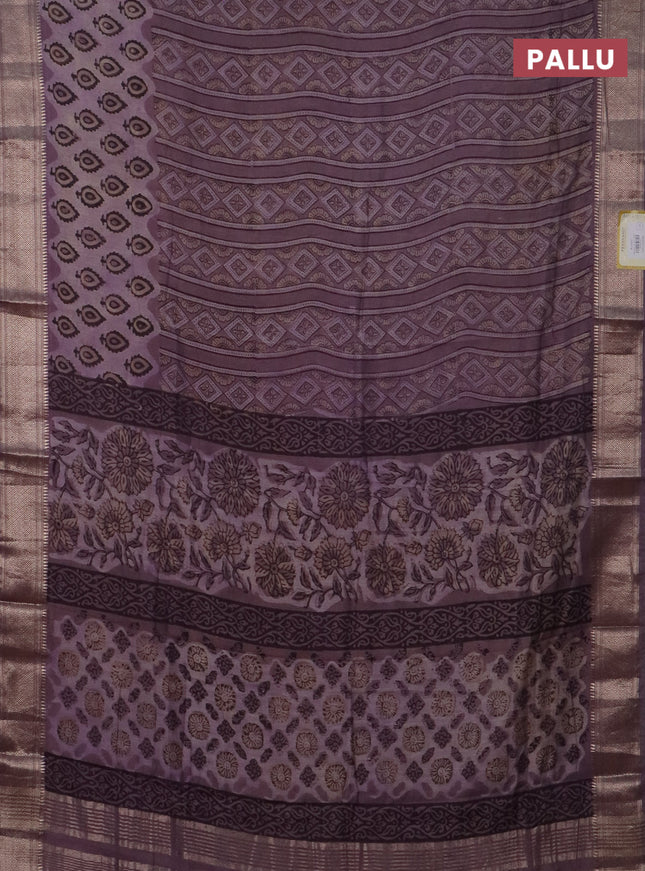 Semi chanderi saree pastel lavender with allover vanaspathi prints and zari woven border