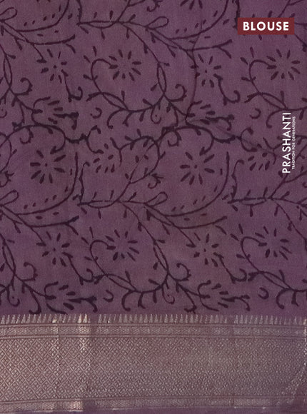 Semi chanderi saree pastel lavender with allover vanaspathi prints and zari woven border