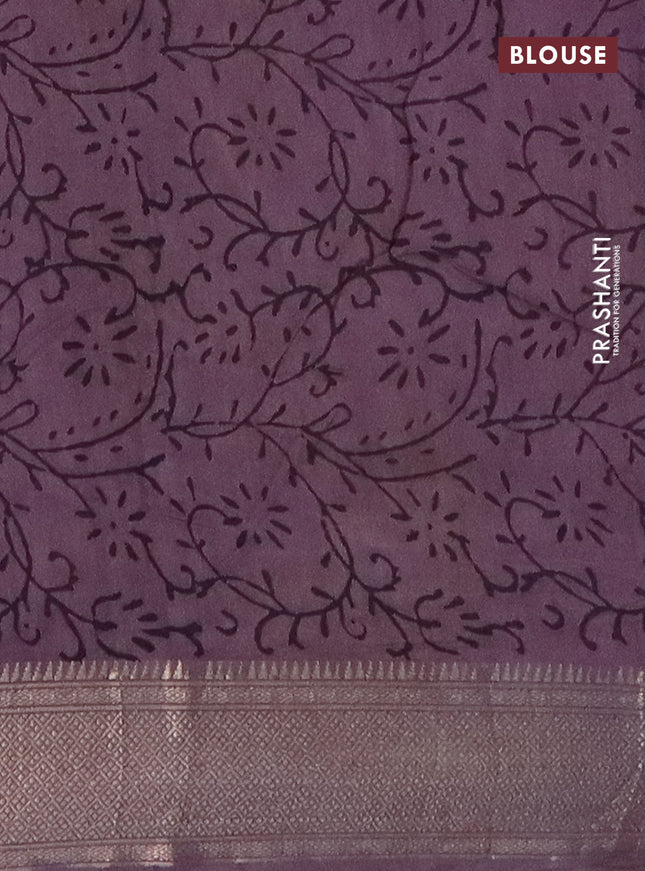 Semi chanderi saree pastel lavender with allover vanaspathi prints and zari woven border