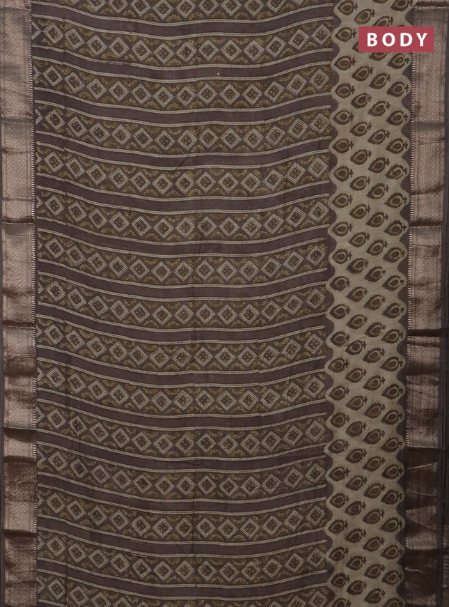 Semi chanderi saree beige and grey shade with allover vanaspathi prints and zari woven border