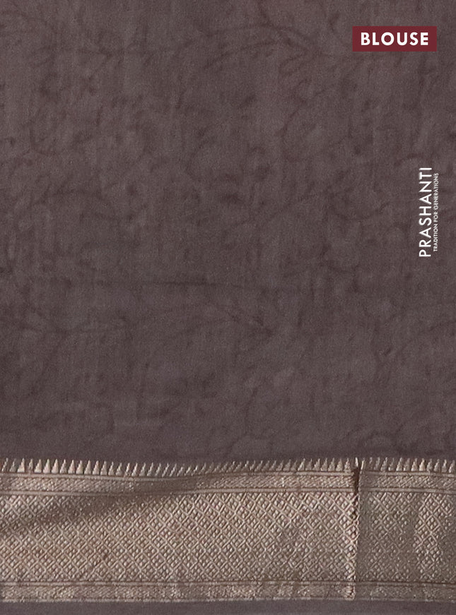 Semi chanderi saree beige and grey shade with allover vanaspathi prints and zari woven border