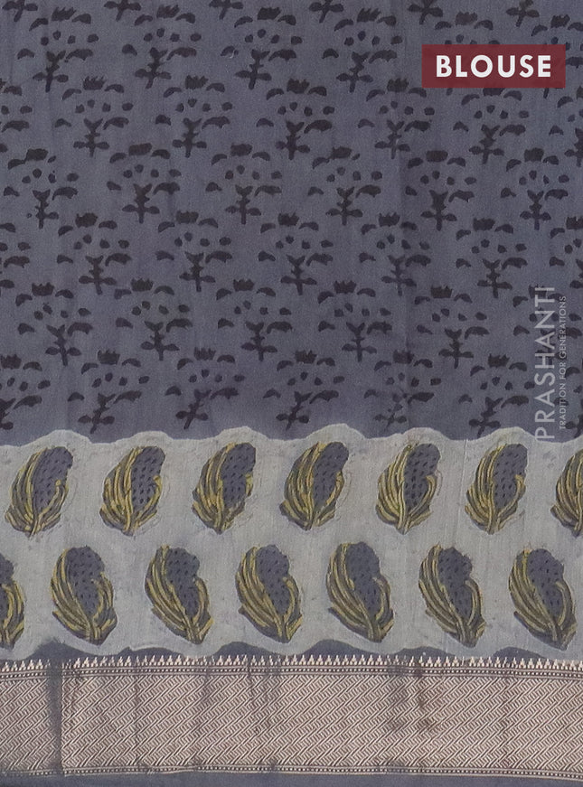 Semi chanderi saree pastel grey and grey with allover stripes pattern and zari woven border