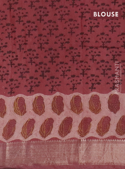 Semi chanderi saree pastel peach and pastel pink with allover stripes pattern and zari woven border