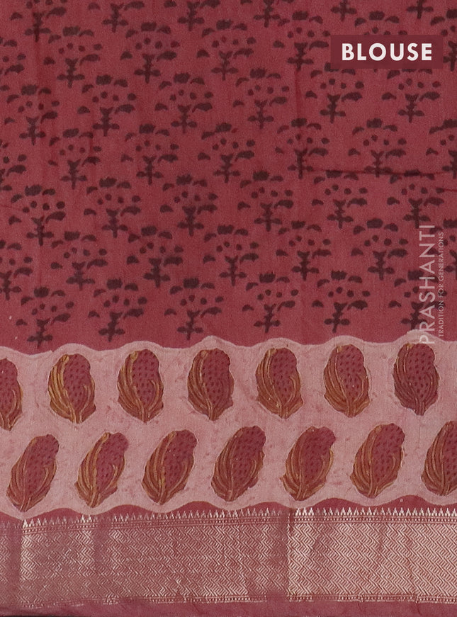 Semi chanderi saree pastel peach and pastel pink with allover stripes pattern and zari woven border